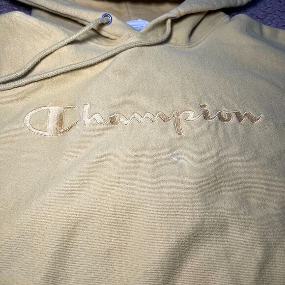 Champion Men Large Yellow Reverse Weave Heavyweight Embroidered Logo Hoodie - Picture 6 of 8